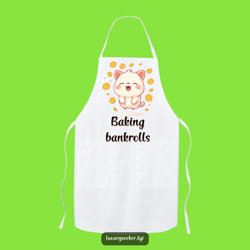 Funny Rich Creature Apron: Gold Coins & Happy Sigh for Kitchen Wealth, Great Gift