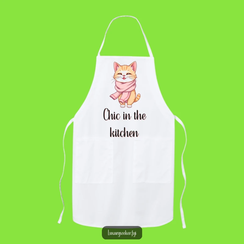 Funny Giggling Cat Silk Scarf Apron: Chic Kitchen Style for Humorous Cooks