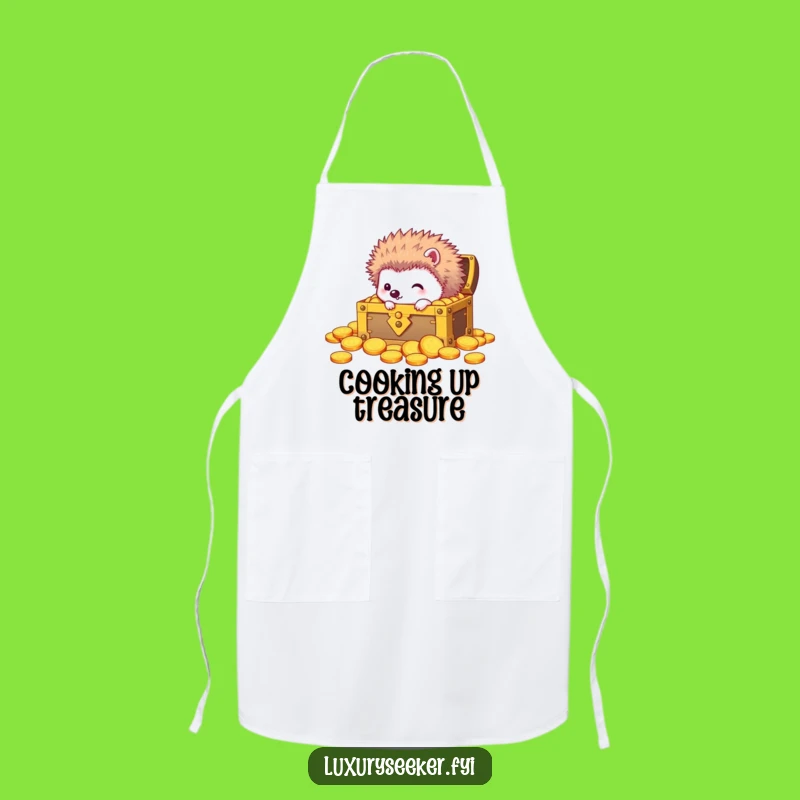 Funny Curious Hedgehog Treasure Apron: Golden Kitchen Discovery Gift