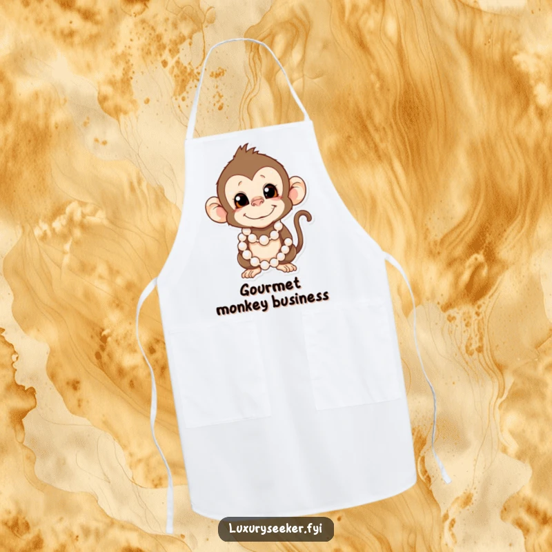 Funny Monkey Apron: A mischievous monkey adorned with pearls makes this a humorous and practical addition to any kitchen.