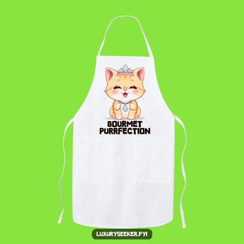 Funny Royal Cat Tiara Apron: Chic Kitchen Wear for Pampered Chefs & Bakers