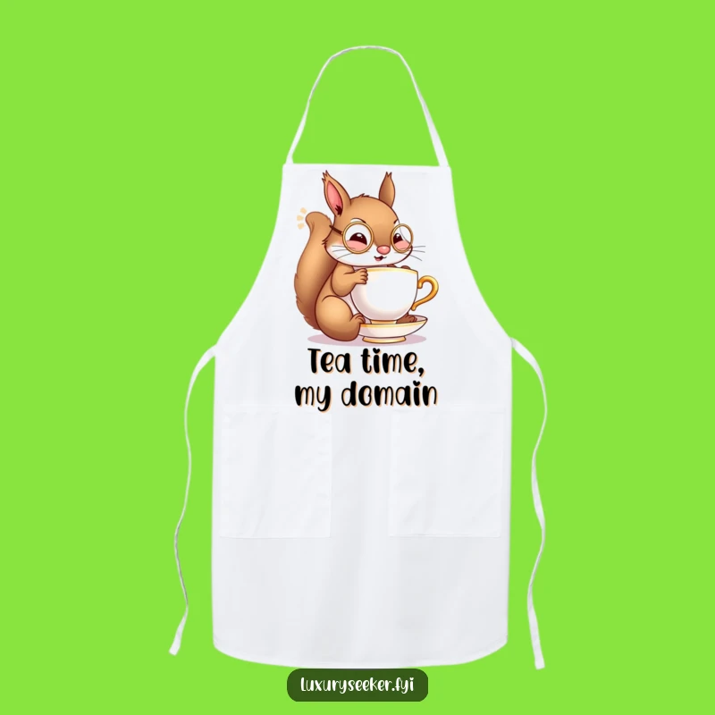 Funny Squirrel Tea Time Apron: Dapper Fun, Practical Humorous Kitchen Gift!