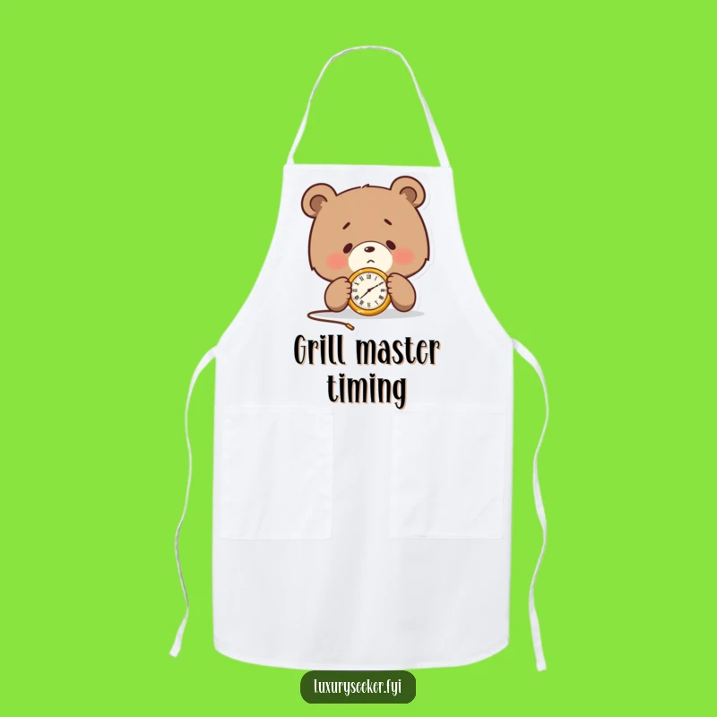 Kitchen Funny Bear Apron: Pocket Watch Chef Wear, Timely Funny Gift for Cooks