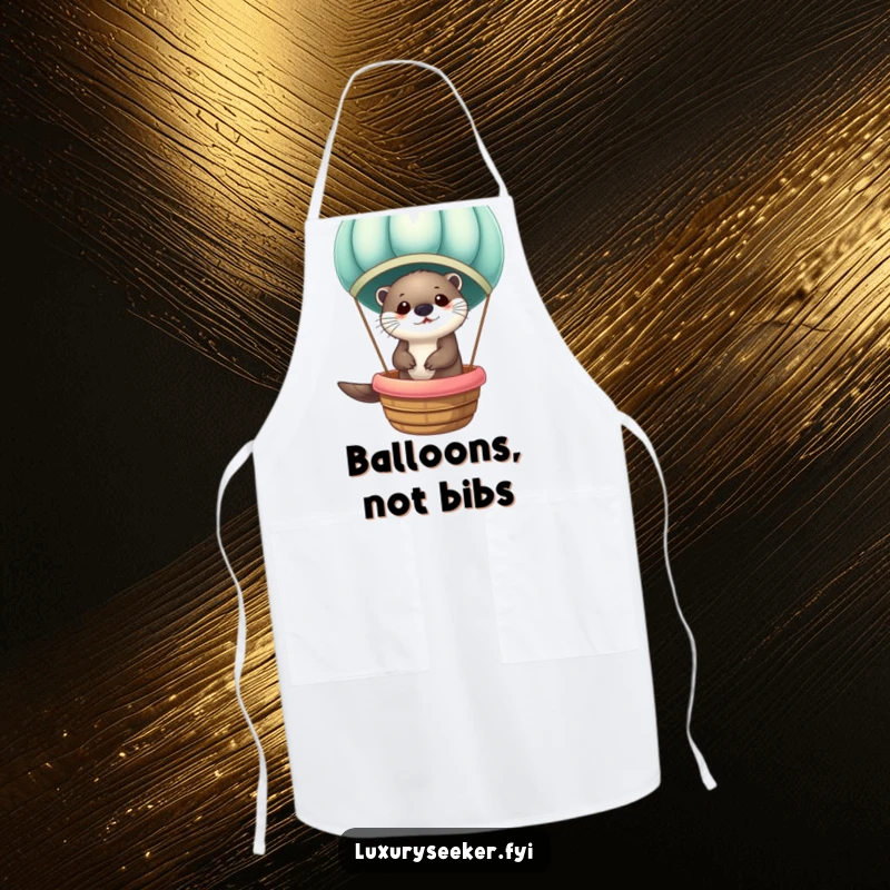Funny Otter in Velvet Hot Air Balloon Apron: Durable kitchen apron with a playful otter in a velvet balloon, making cooking fun.