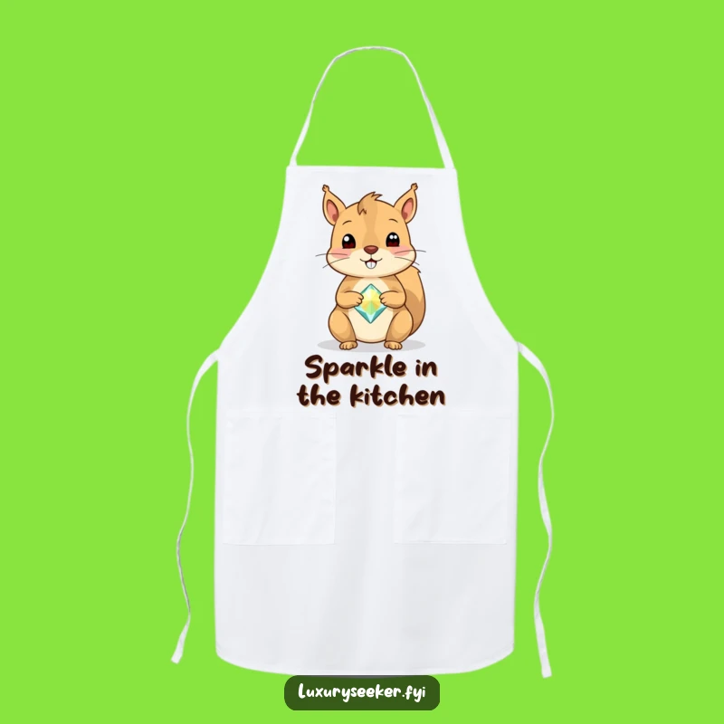 Funny Squirrel Gemstone Apron: Cook with Nature's Sparkle Gift