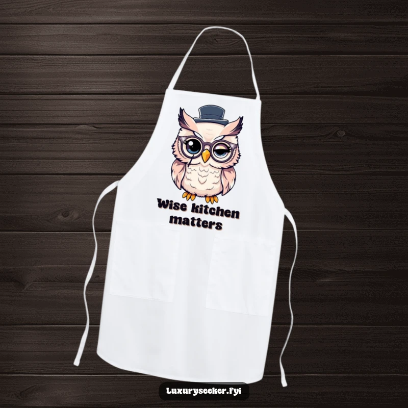 Funny Apron: A winking owl with a monocle and top hat, for humorous kitchen wear.