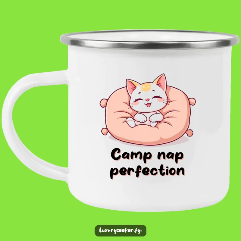 Funny Cat Cushion Camping Mug: Adventure Fuel with Feline Comfort!