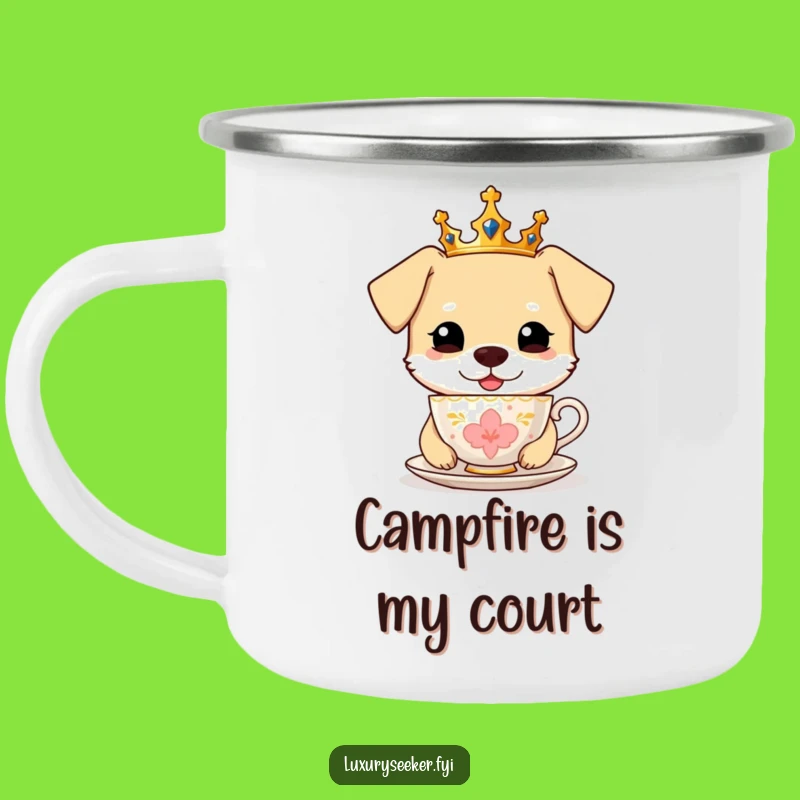Funny Royal Dog Teacup Camping Mug, Camp in Poshness, Your Regal Funny Gift