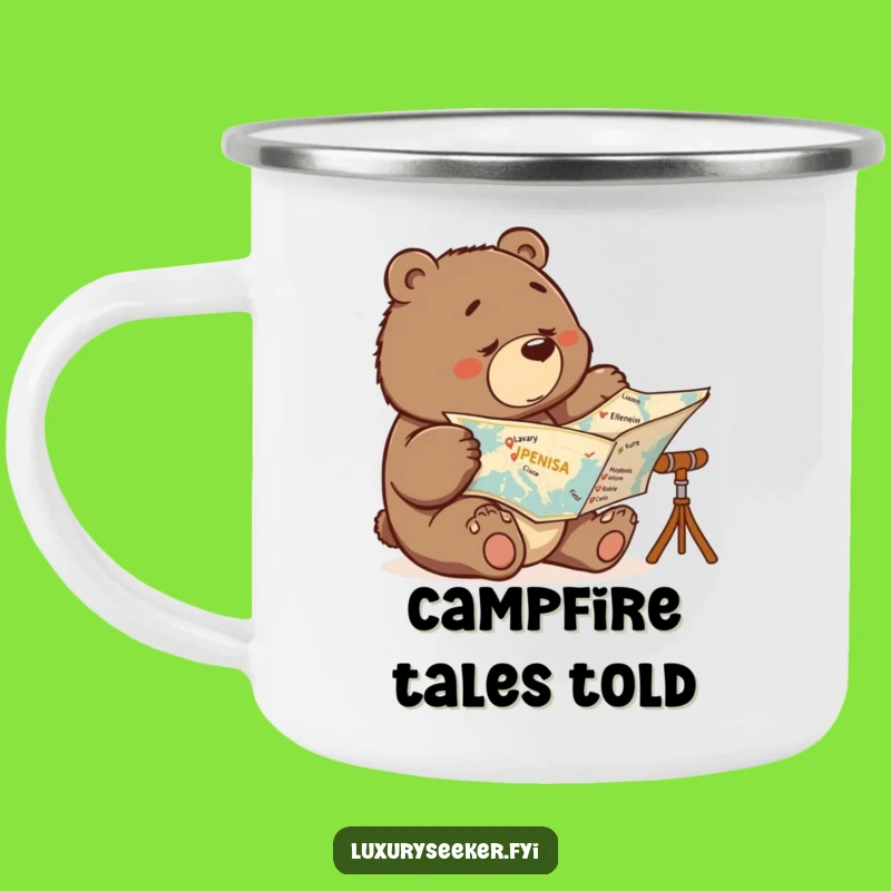 Funny Determined Bear Map Camping Mug: Luxury Outdoor Adventure Gift
