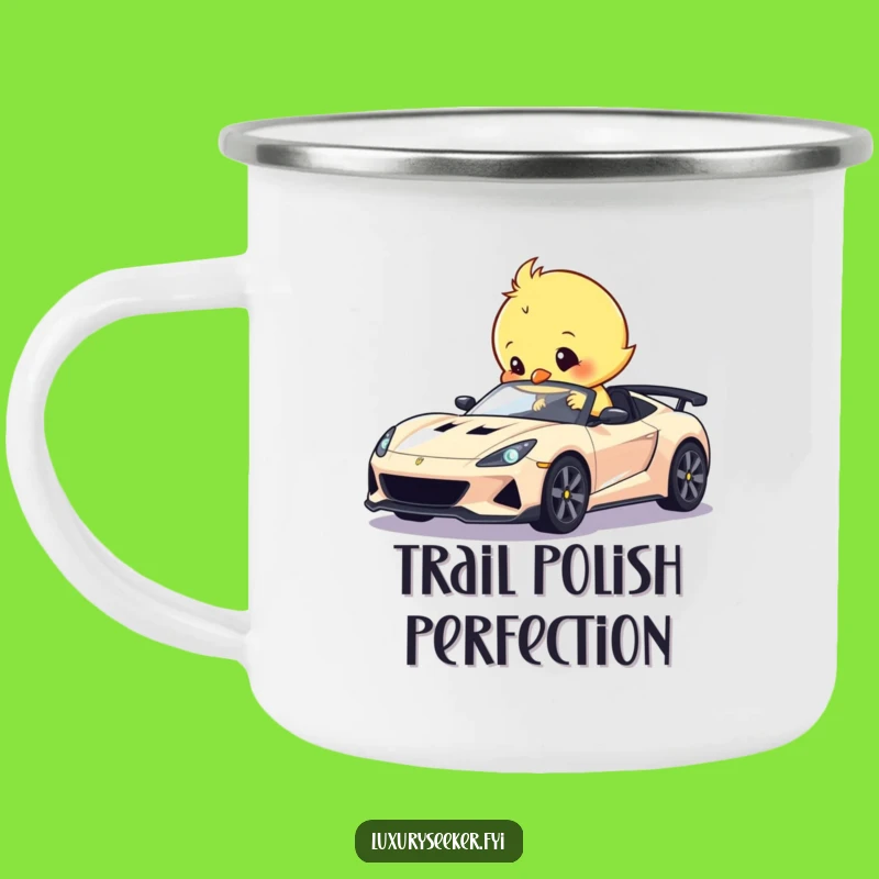 Funny Chick Polishing Sports Car Enamel Camping Mug: Outdoor Adventures with Charm