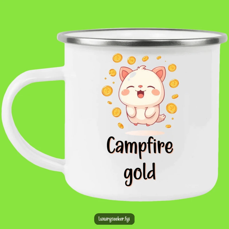 Funny Rich Creature Camping Mug: Gold Coins & Sigh, Hilarious Outdoor Fortune Gift