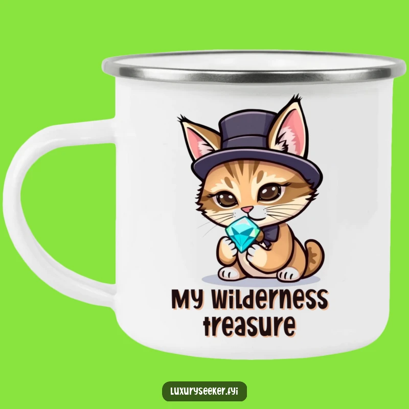 Funny Sophisticated Cat Camping Mug – Outdoorsy Gemstone Humor Gift