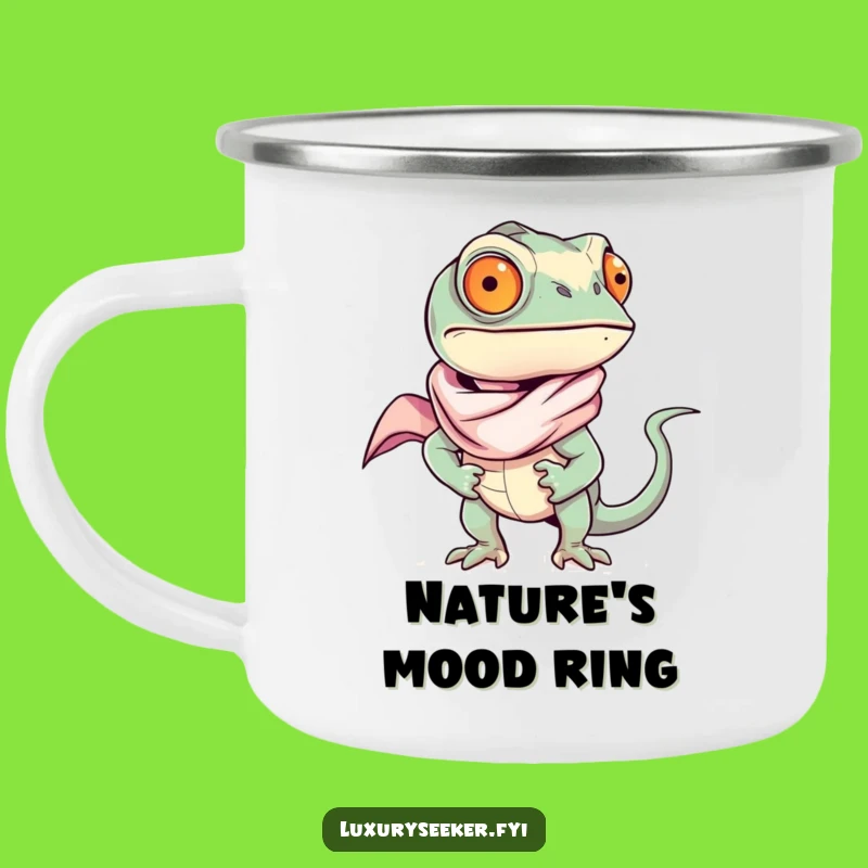 Funny Chameleon Silk Scarf Camping Mug: Sip with Confidence on Any Adventure