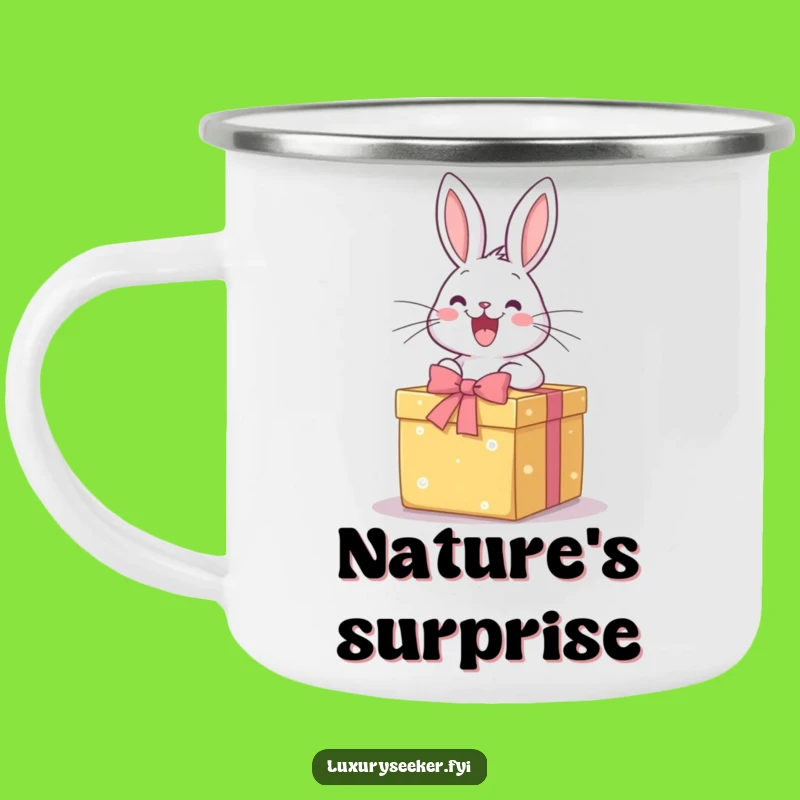 Funny Excited Rabbit Gift Camping Mug: Joyful Surprise for Outdoor Adventures