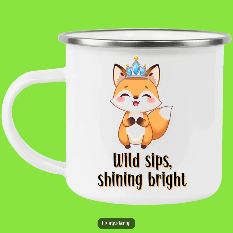 Funny Fox Tiara Camping Mug: Durable & Comical Companion for Sparkling Adventures