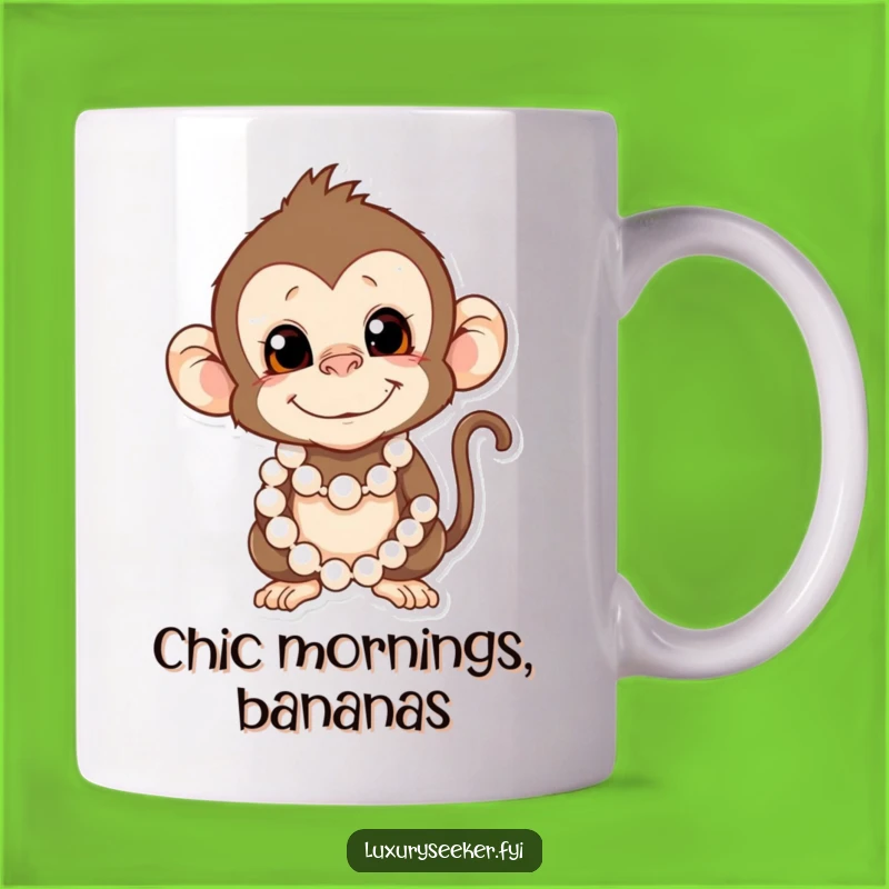 Funny Monkey Mug: Pearl-Adorned Mischief & Hilarious Gift for Him or Her
