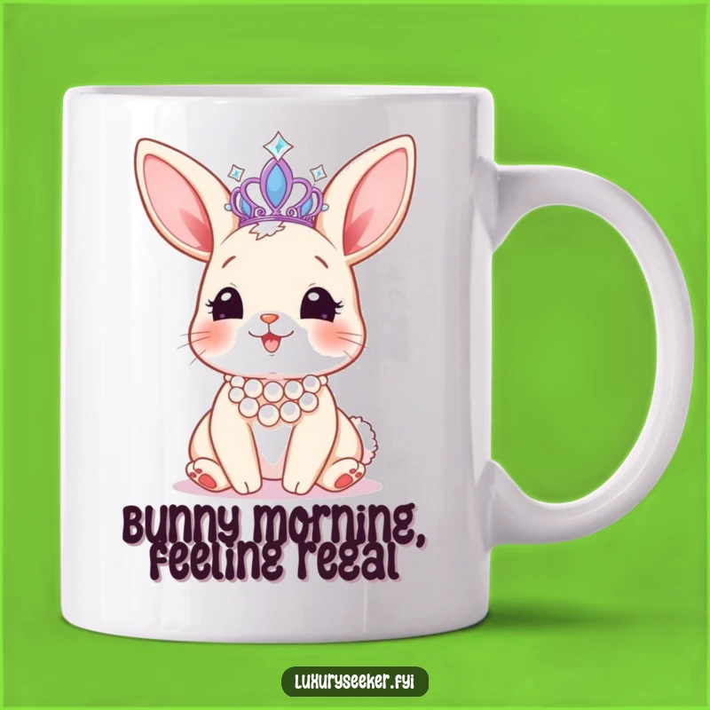 Funny Bunny Tiara Mug: Pearl Elegance, Perfect Humorous Royal Gift!
