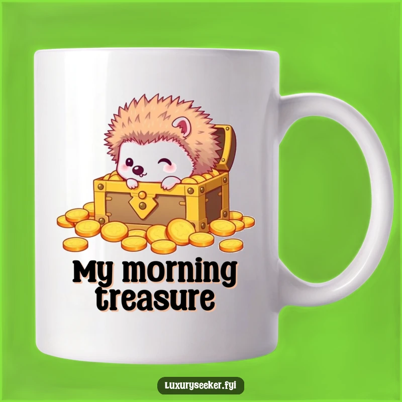 Funny Curious Hedgehog Treasure Mug: Golden Discovery Gift for Her