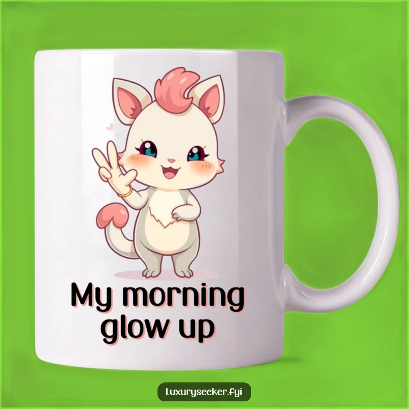 Funny Elegant Creature Mug: A Cheerful Blush & Glove, Perfect Humorous Gift