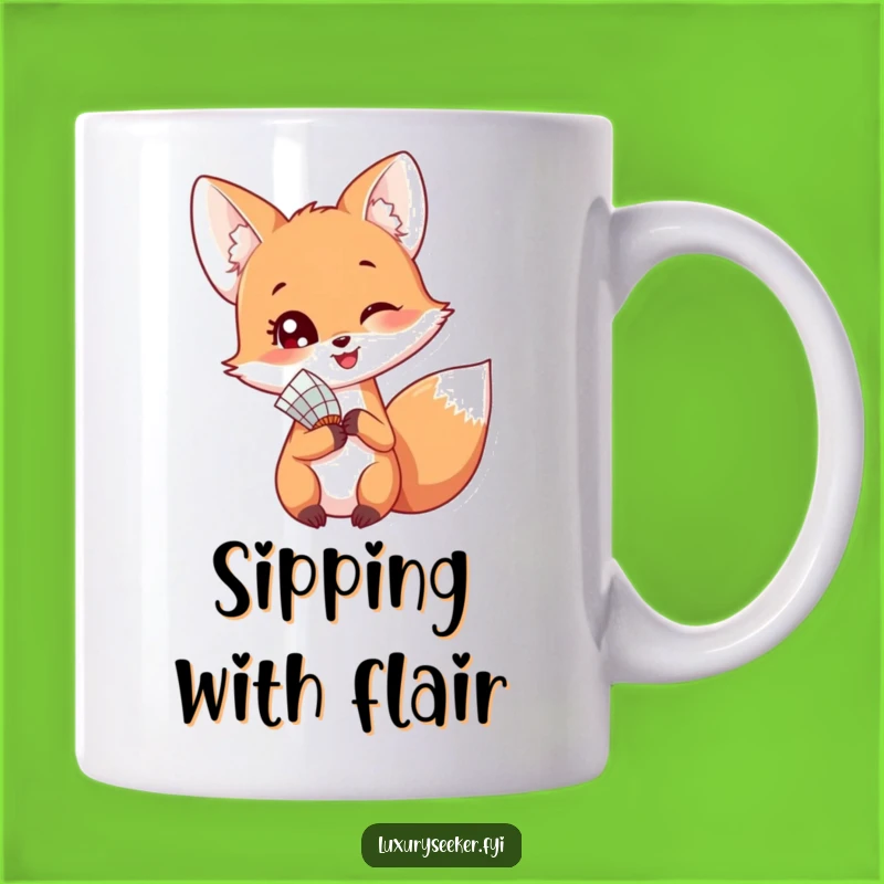 Funny Happy Fox With Fan Mug – Playful & Whimsical Funny Gift