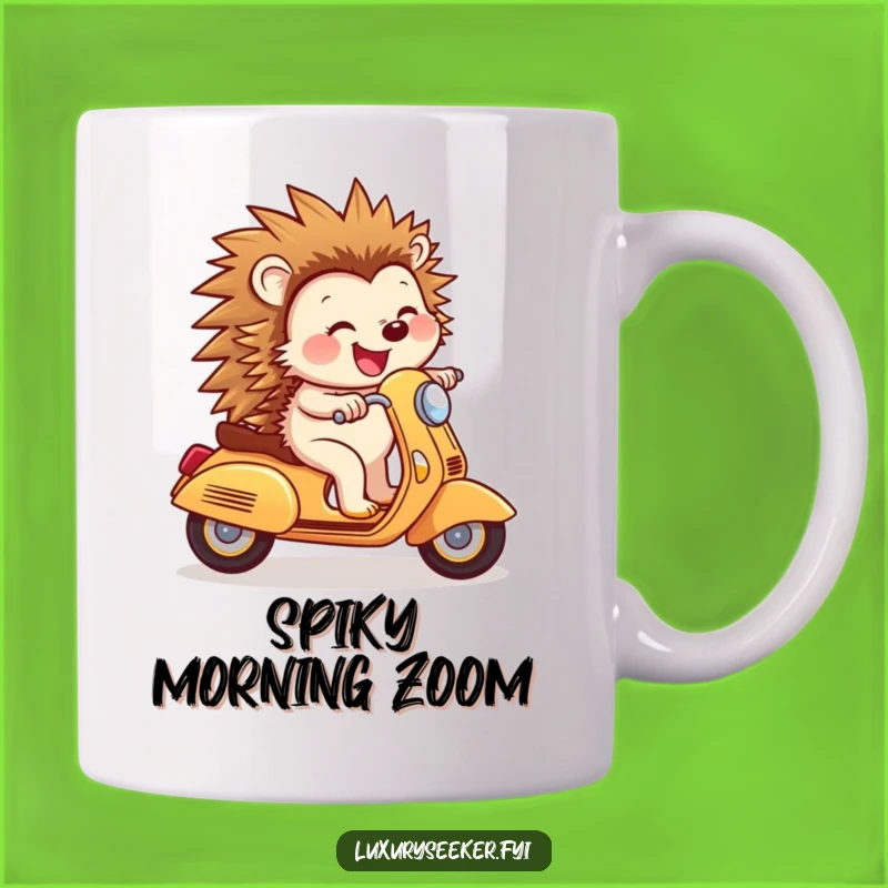 Funny Hedgehog Scooter Mug: Joyful Rider's Confident Spin, Great Funny Gift