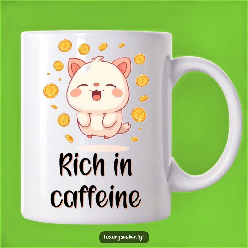 Funny Rich Creature Mug: Happy Sigh & Gold Coins, Perfect Humorous Wealth Gift
