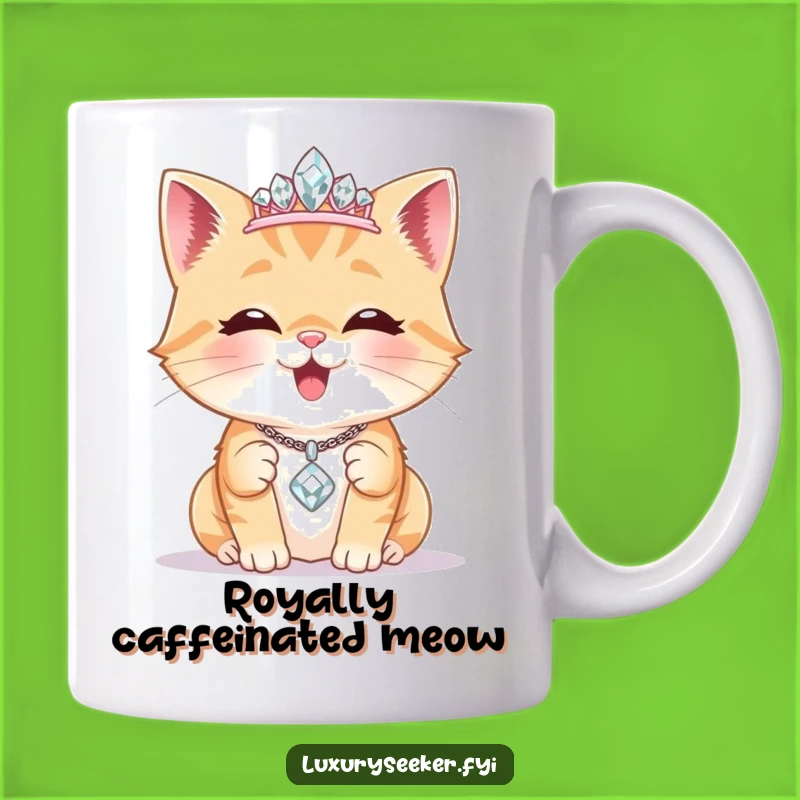 Funny Royal Cat Tiara Mug: A Delighted Feline's Sparkle for a Purrfect Gift