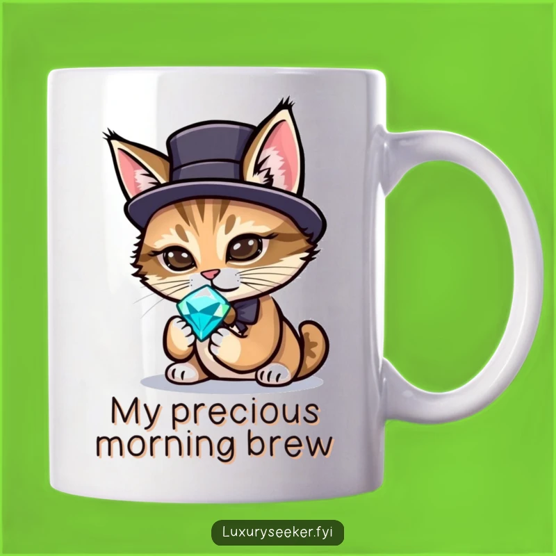 Funny Sophisticated Cat With Top Hat Examining Gemstone Mug – The Purrfectly Funny Gift