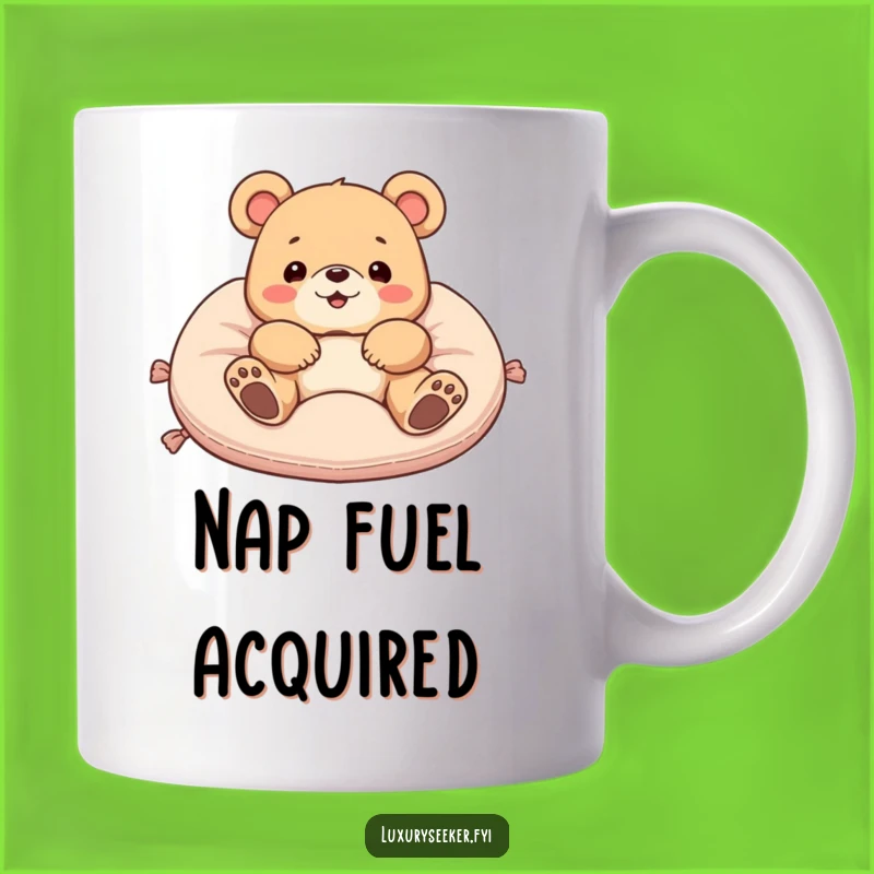 Funny Bear on Cushion Mug: Luxurious Comfort and Humor, Perfect Gift for Relaxation Lovers