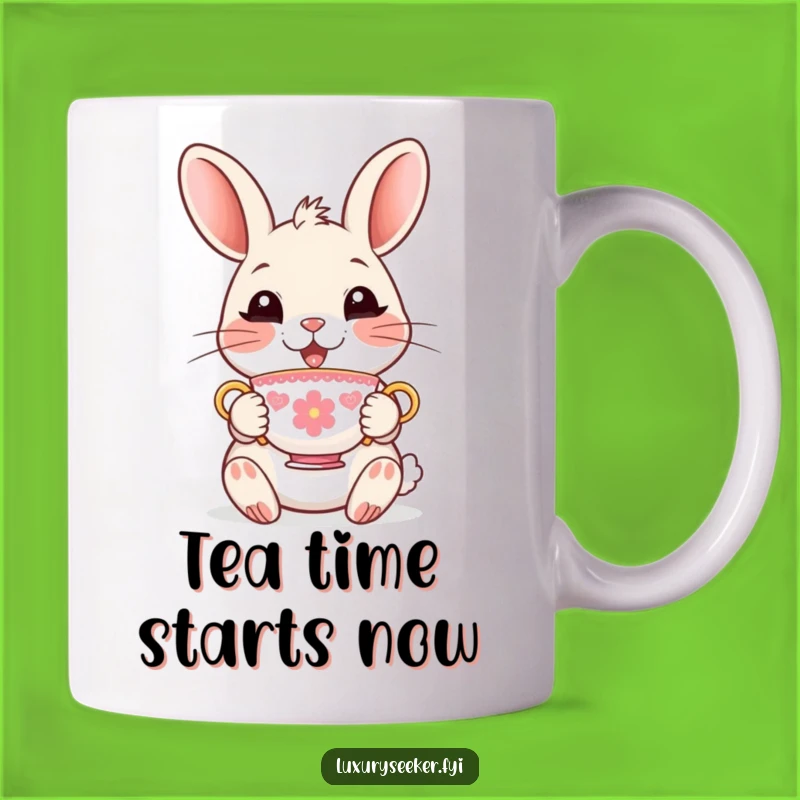 Funny Rabbit Tea Mug: Delighted Character Gift for Elegant Humor!