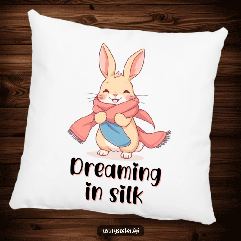 Funny Pillow: A plush cushion featuring a delighted rabbit draped in a long, flowing silk scarf.