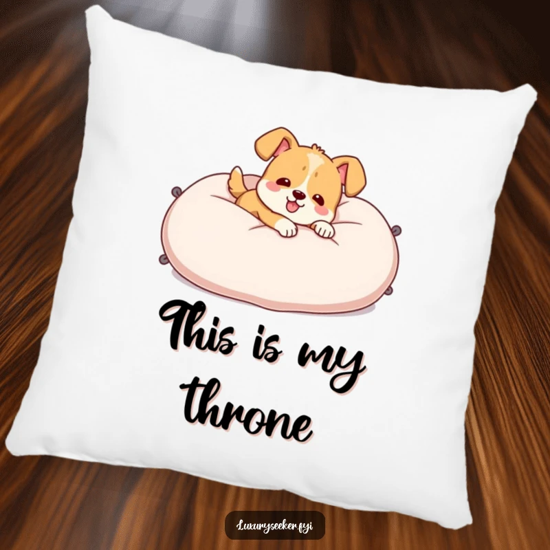 Funny Pillow with a cheerful dog character lounging on a giant plush pillow, offering soft comfort and humorous decor.