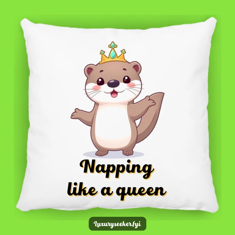 Funny Playful Otter Tiara Pillow - Cozy Royal & Cute Decor Gift