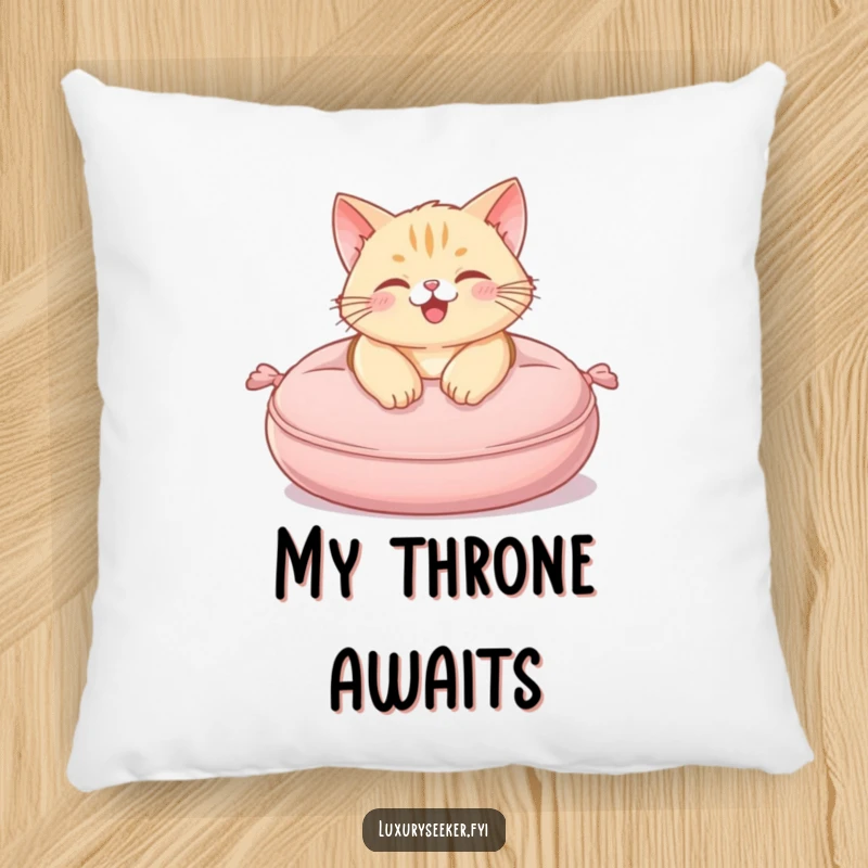 Funny Pillow showing a happy cat lounging on a plush, miniature velvet cushion, perfect for ultimate comfort.