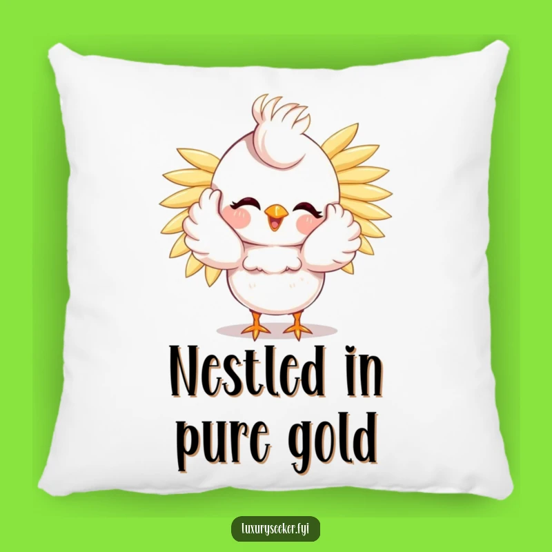 Funny Bird Pillow: Soft & Hilarious Cushion with Golden Feather Flair