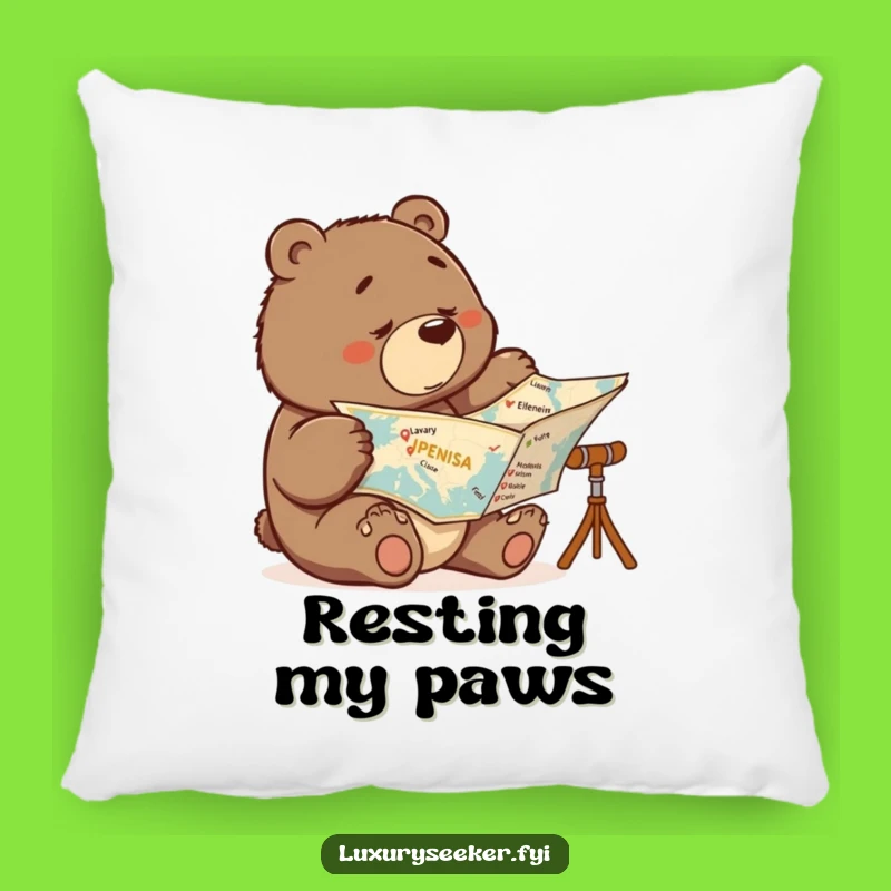 Funny Determined Bear Map Pillow: Cozy Luxury Travel Cushion Gift