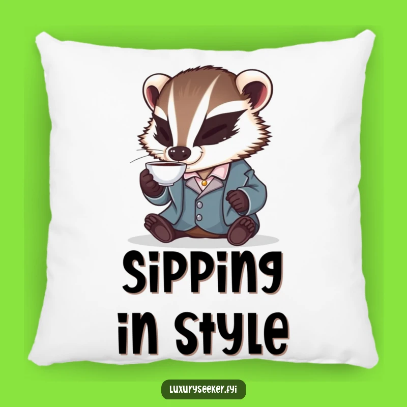 Funny Badger Pillow: Dapper Silk Jacket Character Adds Cozy Humor to Your Space