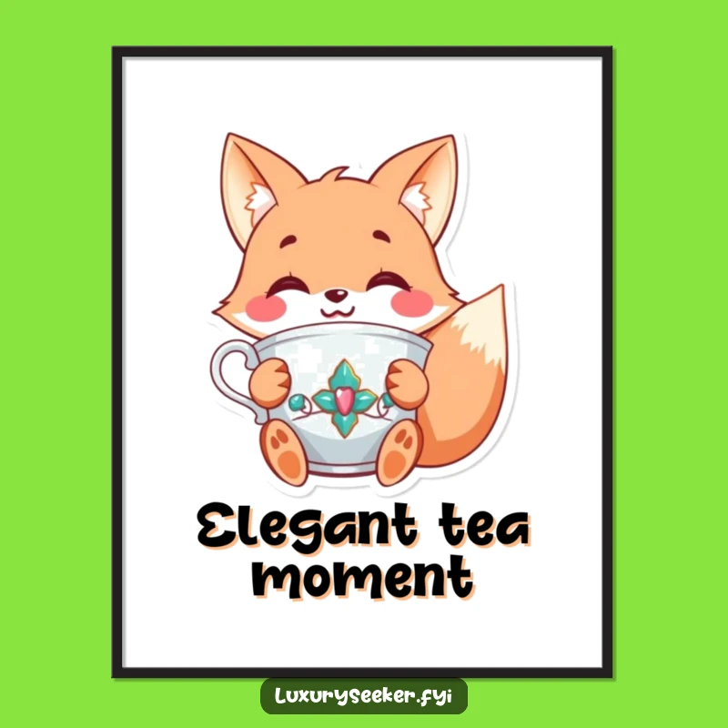 Funny Fox Tea Digital Print: High-Quality Art of Foxy Elegance!