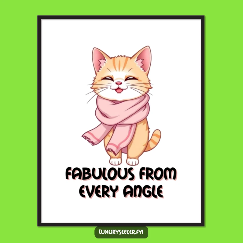 Funny Giggling Cat Silk Scarf Digital Art: Elegant Humor for Any Space