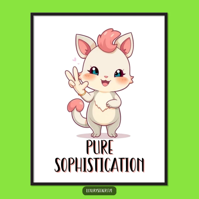 Funny Elegant Creature Digital Print: Blush & Glove Art, Sophisticated Humorous Decor