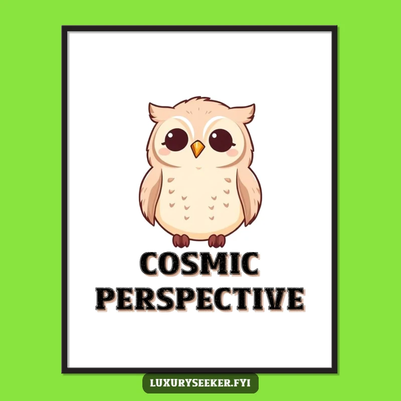 Funny Owl Star Gazing Digital Art - Mystical Wall Decor Print Gift