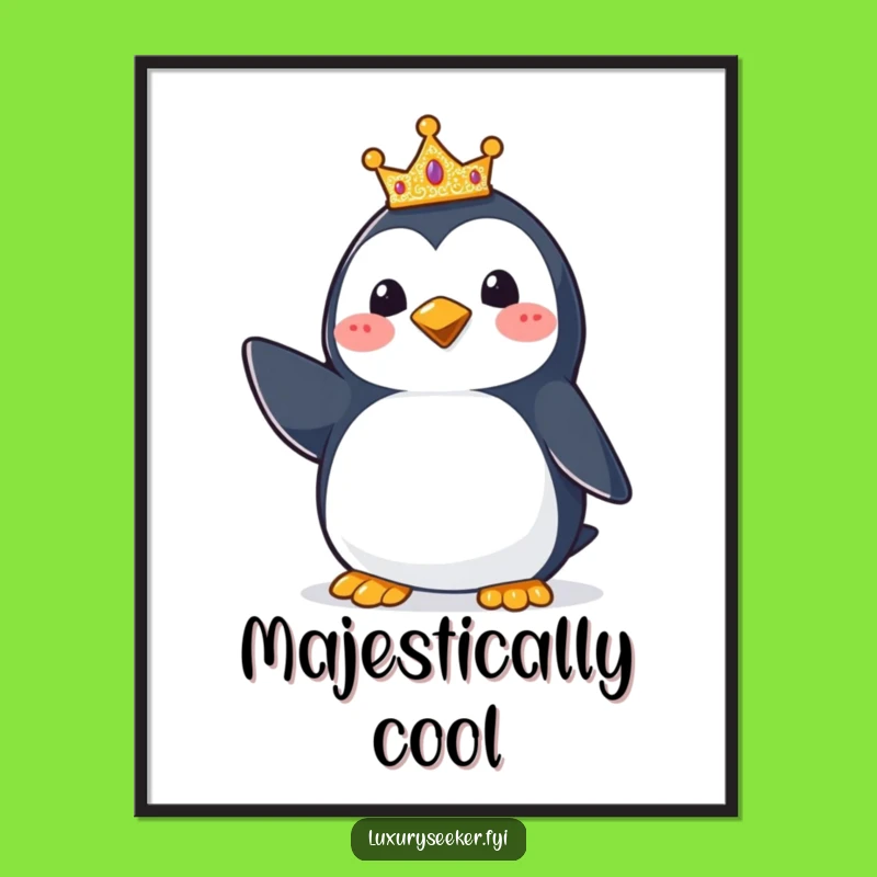 Funny Penguin Crown Digital Art: Regal Art for Instant Joyful Decor