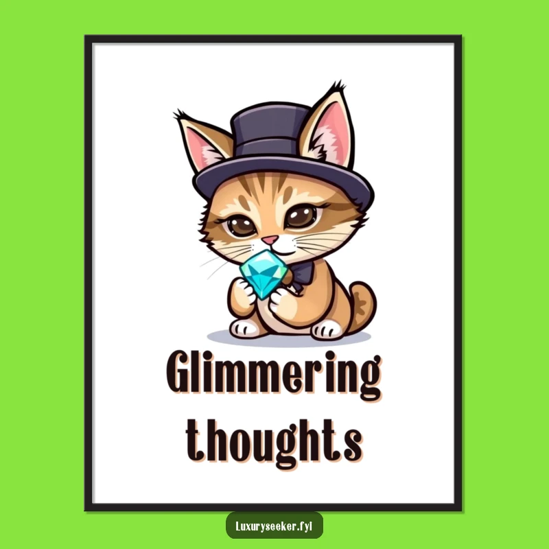 Funny Sophisticated Cat Digital Art – Elegant Gemstone Wall Decor Gift