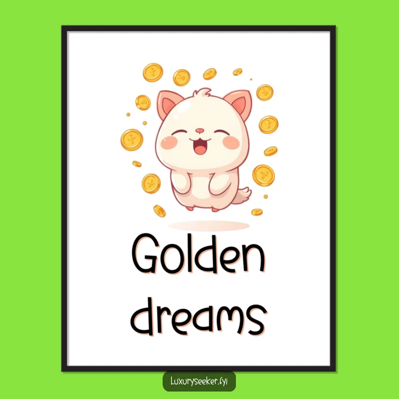 Funny Rich Creature Digital Print: Gold Coins & Sigh, Sophisticated Humorous Decor