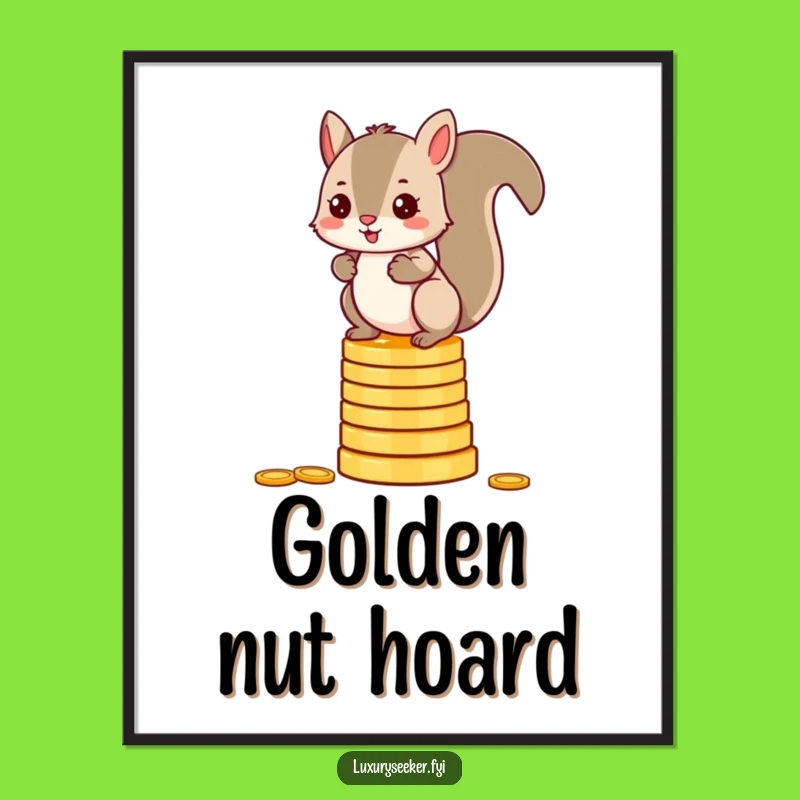 Funny Squirrel Gold Wall Art: Mischievous Acrobat Digital Print Funny Gift
