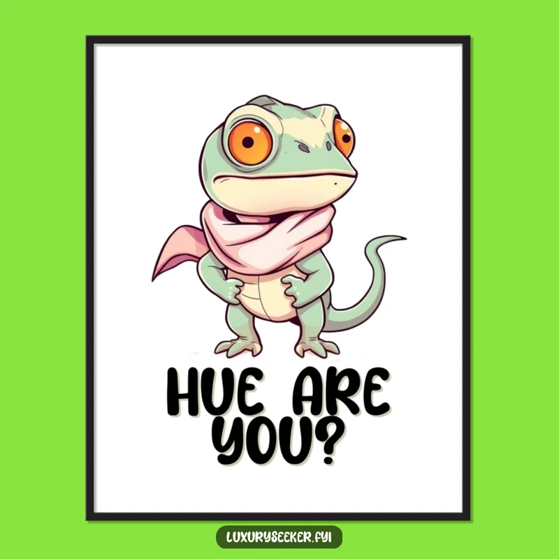 Funny Chameleon Silk Scarf Digital Art: Confident Style for Your Wall, a Funny Gift