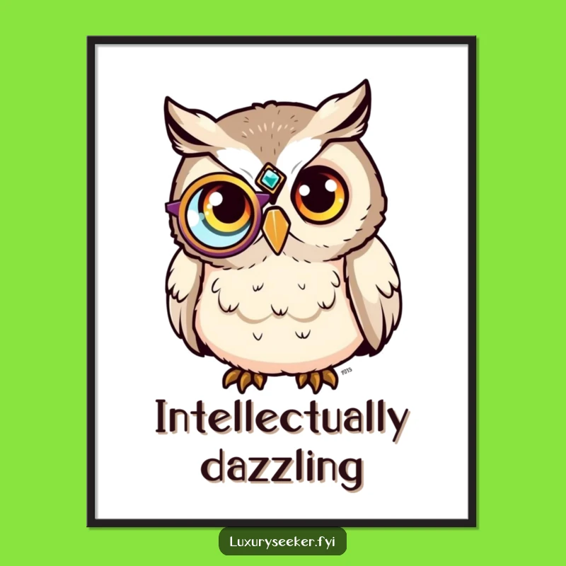 Funny Sophisticated Owl Monocle Digital Art - Hilarious Wise Print Gift!
