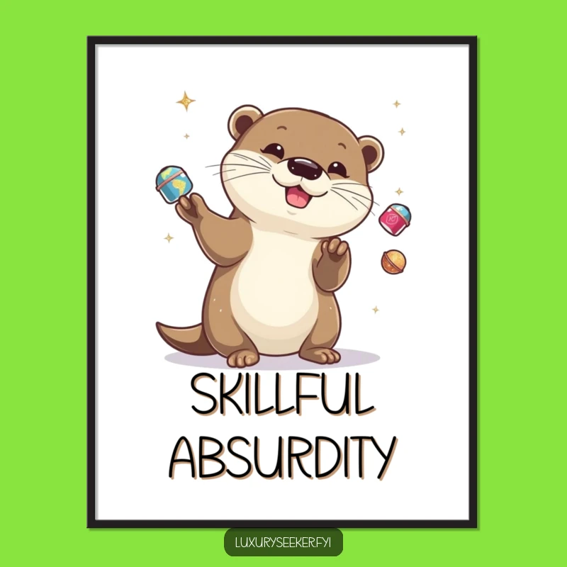 Funny Otter Juggling Digital Art - Playful Wall Decor Print Gift