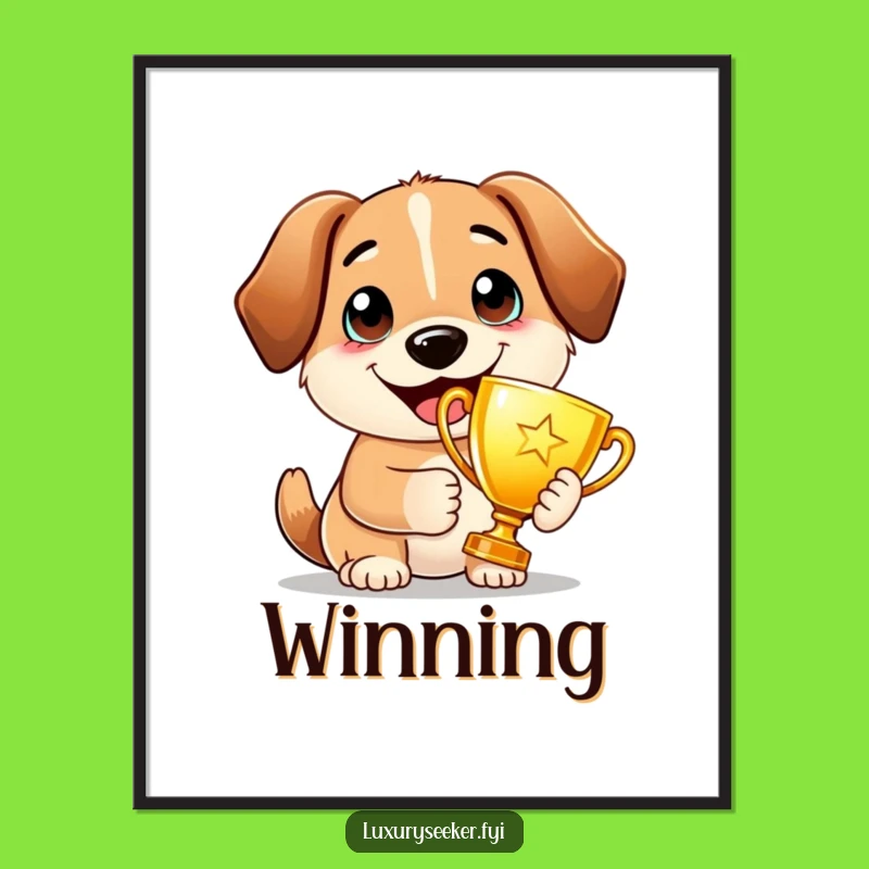 Funny Proud Dog Trophy Digital Art: Champion Canine Print for Instant Winning Decor