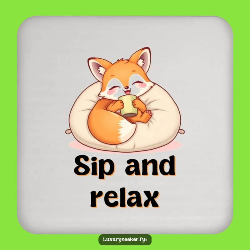 Funny Cozy Fox Lounge Coaster: Protect Surfaces with Relaxed Feline Charm